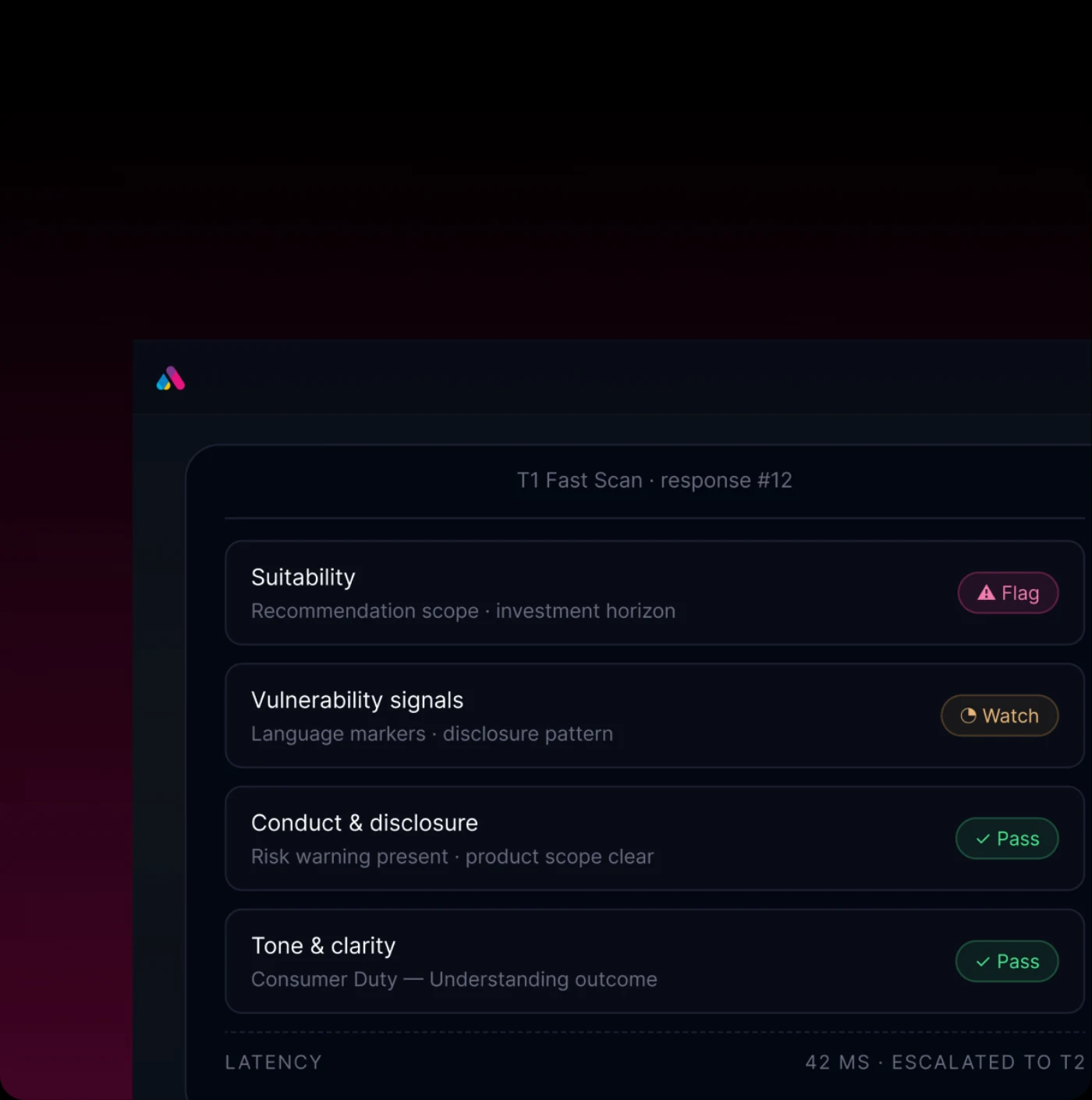Risk scanning panel showing a conversation flagged for review
