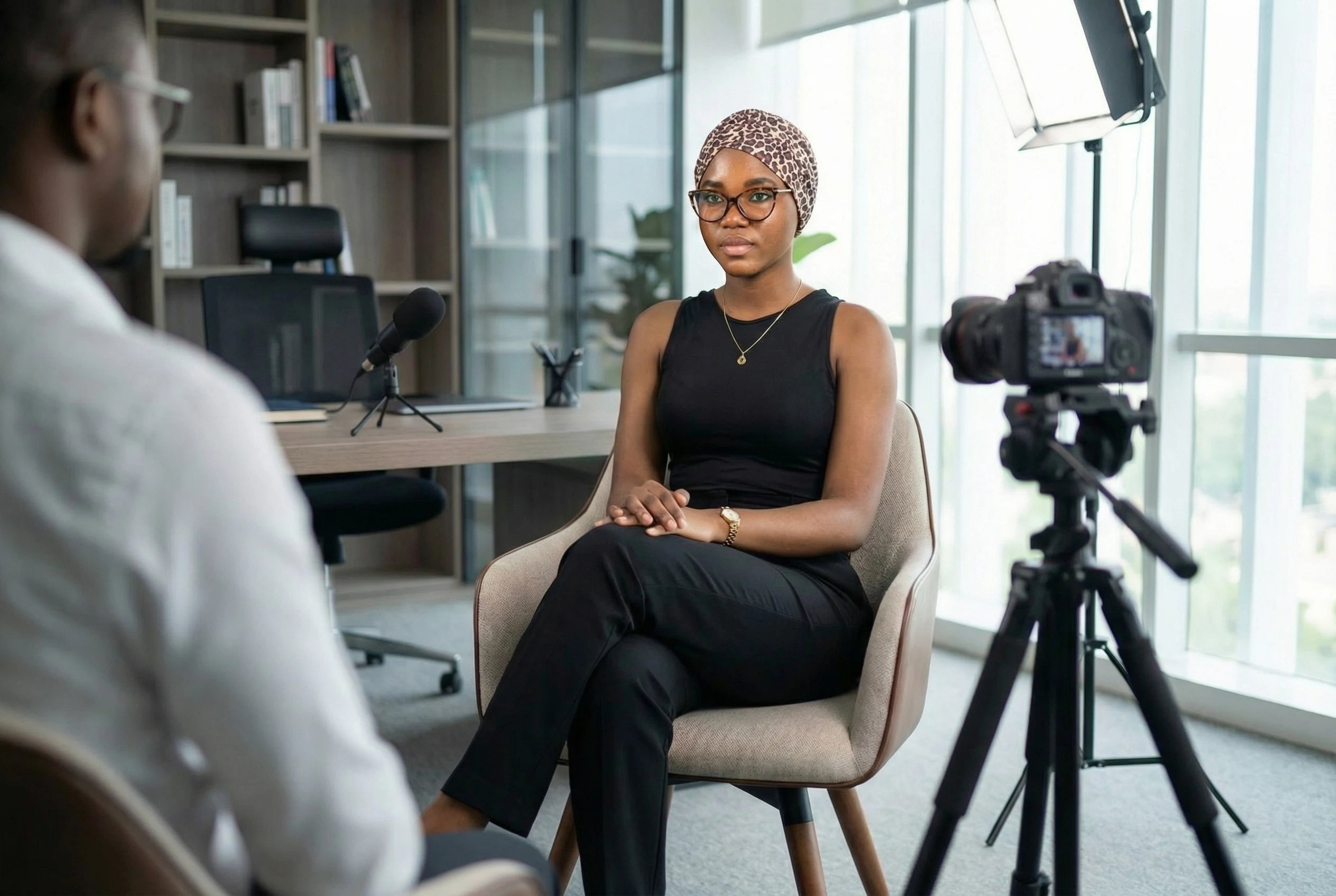 Chisimdi Nzotta being interviewed on camera