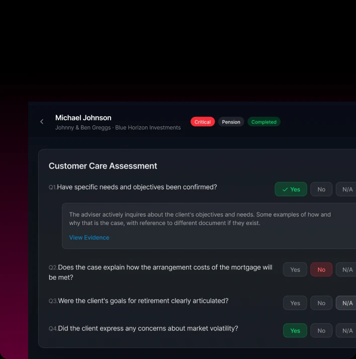 Detect assessing a completed case
